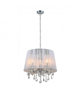 Hanging Pendant Chrome, White 5 Light  with White Cloth Shade, E14 - 1
