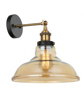 Industrial And Retro Wall Lamp Black, Gold 1 Light  with Amber Shade, E27 Dimmable - 1