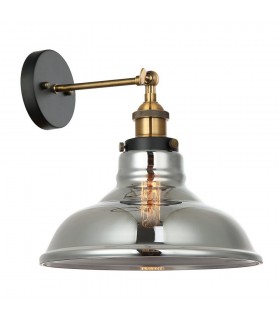 Industrial And Retro Wall Lamp Black, Gold 1 Light  with Smoky Shade, E27 Dimmable - 1