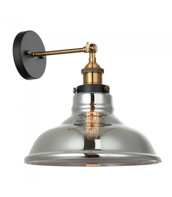 Industrial And Retro Wall Lamp Black, Gold 1 Light  with Smoky Shade, E27 Dimmable - 1