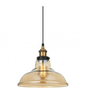 Industrial And Retro Hanging Pendant Black, Gold 1 Light  with Amber Shade, E27 Dimmable - 1