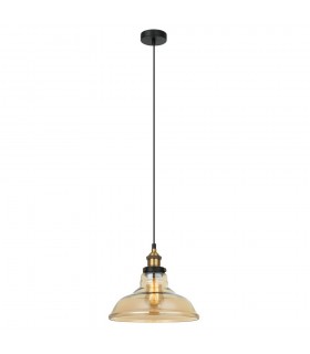 Industrial And Retro Hanging Pendant Black, Gold 1 Light  with Amber Shade, E27 Dimmable - 2
