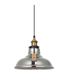 Industrial And Retro Hanging Pendant Black, Gold 1 Light  with Smoky Shade, E27 Dimmable - 1