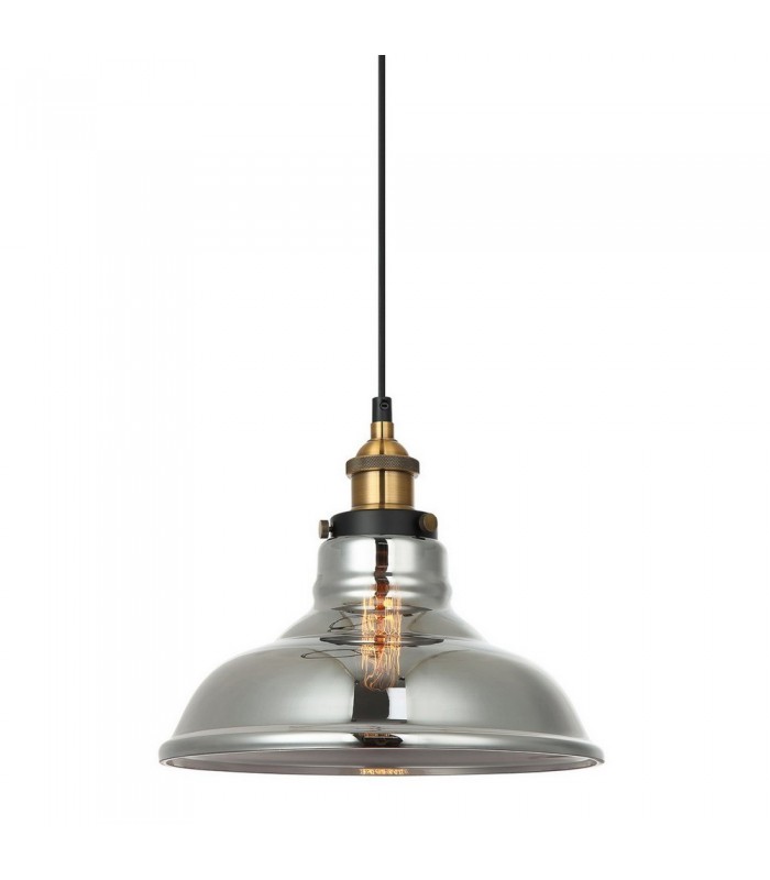 Industrial And Retro Hanging Pendant Black, Gold 1 Light  with Smoky Shade, E27 Dimmable - 1
