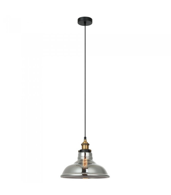 Industrial And Retro Hanging Pendant Black, Gold 1 Light  with Smoky Shade, E27 Dimmable - 2