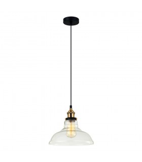 Industrial And Retro Hanging Pendant Black, Gold 1 Light  with Clear Shade, E27 - 1