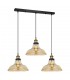 Industrial And Retro Hanging Pendant Black, Gold 3 Light  with Amber Shade, E27 Dimmable - 1