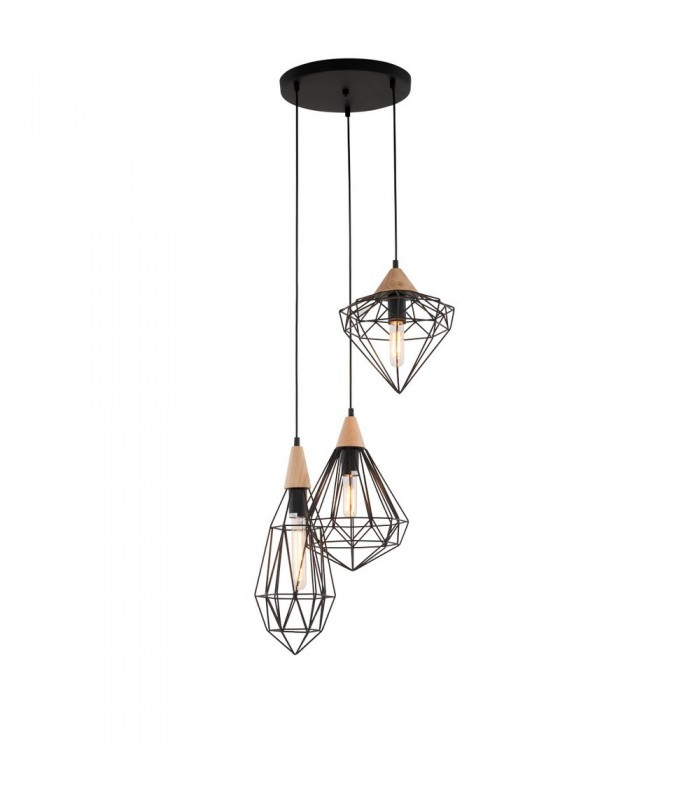 Industrial And Retro Hanging Pendant Black 1 Light with Cage Shade, E27 - 3