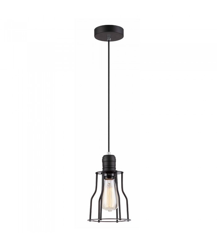 Industrial And Retro Hanging Pendant Black 1 Light with Cage Shade, E27 - 1
