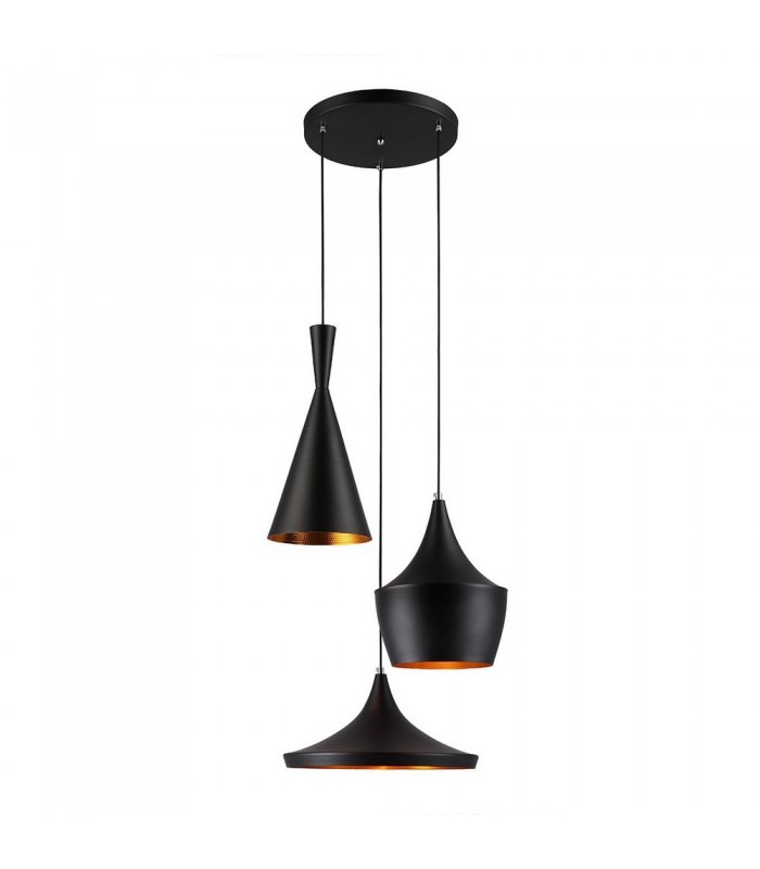 Industrial And Retro Hanging Pendant Black 3 Light , E27 - 1