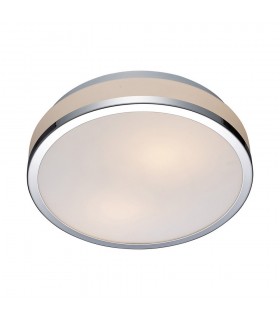 Modern Flush Ceiling Light Chrome, White 2 Light  with White Shade, E27, IP44 - 1