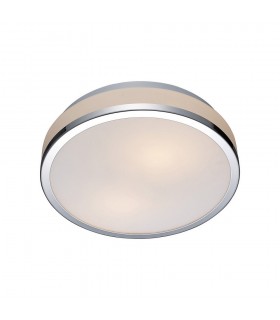 Modern Flush Ceiling Light Chrome, White 1 Light  with White Shade, E27, IP44 - 1