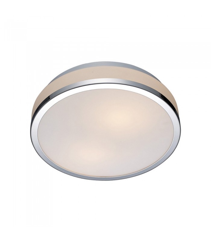 Modern Flush Ceiling Light Chrome, White 1 Light  with White Shade, E27, IP44 - 1