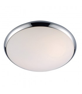Modern Flush Ceiling Light Chrome, White 2 Light  with White Shade, E27, IP44 - 1