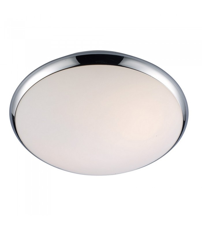 Modern Flush Ceiling Light Chrome, White 2 Light  with White Shade, E27, IP44 - 1