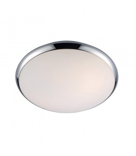 Modern Flush Ceiling Light Chrome, White 1 Light  with White Shade, E27, IP44 - 1
