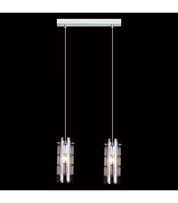 Modern Hanging Pendant Chrome 2 Light  with Clear Shade, E27 - 1