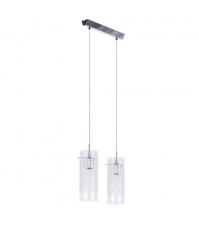 Modern Hanging Pendant Chrome 2 Light  with Clear Shade, E27 - 2