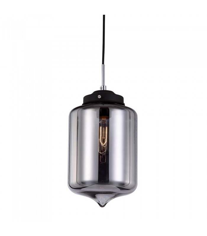 Industrial And Retro Hanging Pendant Black 1 Light  with Dark Glass Shade, E27 - 1