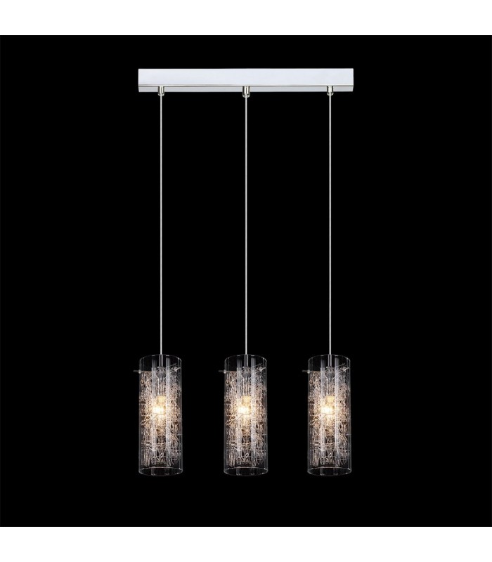 Modern Hanging Pendant Chrome 3 Light  with Glass Shade, E14 - 1