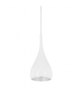 Modern Hanging Pendant Chrome, White 1 Light  with Metal Alloy Shade, E27 - 1