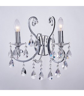 Classic Wall Lamp Black 2 Light  with Black, Crystal Clear Shade, E14 - 1
