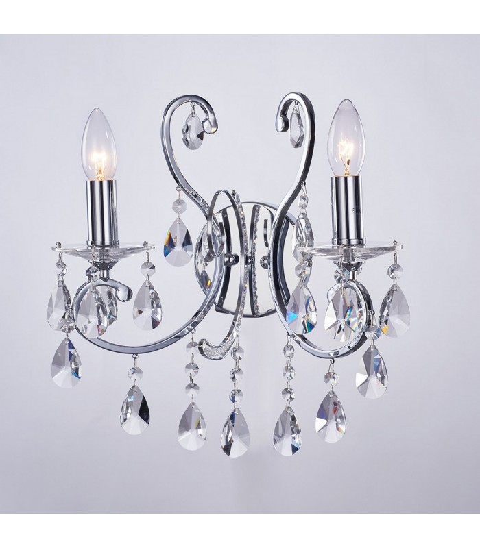 Classic Wall Lamp Black 2 Light  with Black, Crystal Clear Shade, E14 - 1