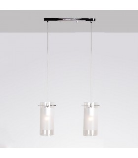 Modern Hanging Pendant Chrome 2 Light  with White, Clear Shade, E27 - 1