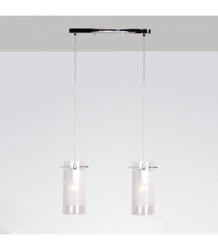 Modern Hanging Pendant Chrome 2 Light  with White, Clear Shade, E27 - 1