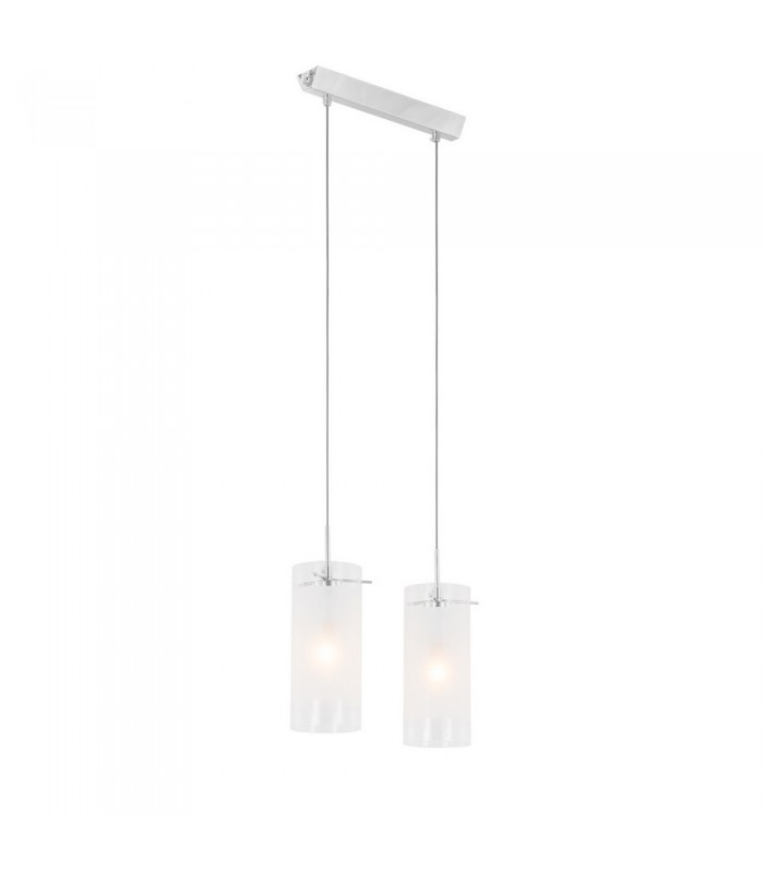 Modern Hanging Pendant Chrome 2 Light  with White, Clear Shade, E27 - 2