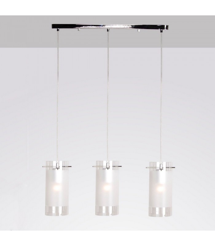 Modern Hanging Pendant Chrome 3 Light  with White, Clear Shade, E27 - 1