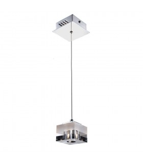 Modern Hanging Pendant Chrome 1 Light  with Glass, White Stripe Shade G4 - 1