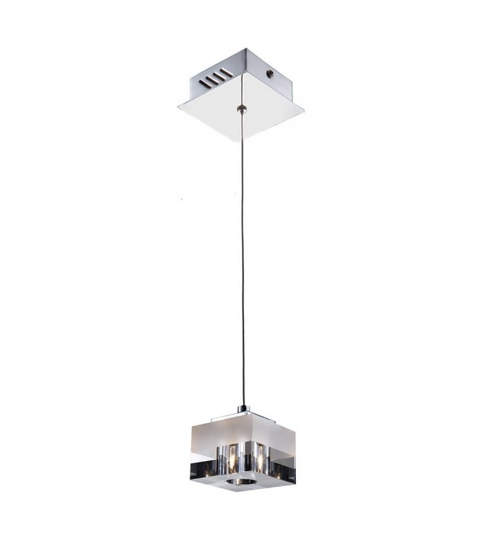 Modern Hanging Pendant Chrome 1 Light  with Glass, White Stripe Shade G4 - 1