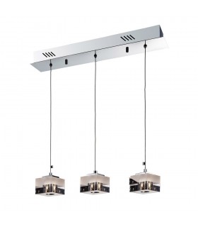 Modern Hanging Pendant Chrome 3 Light  with Glass, White Stripe Shade G4 - 1