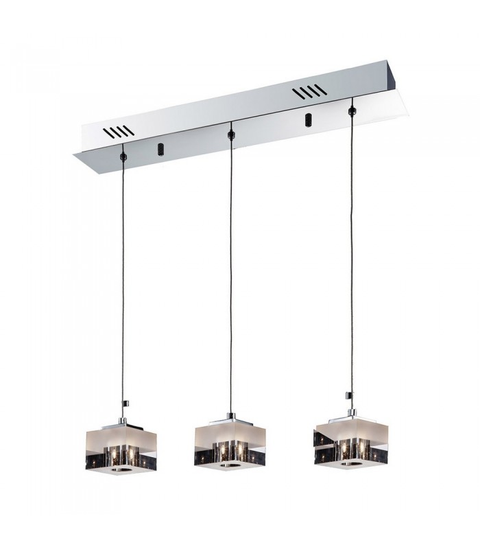 Modern Hanging Pendant Chrome 3 Light  with Glass, White Stripe Shade G4 - 1