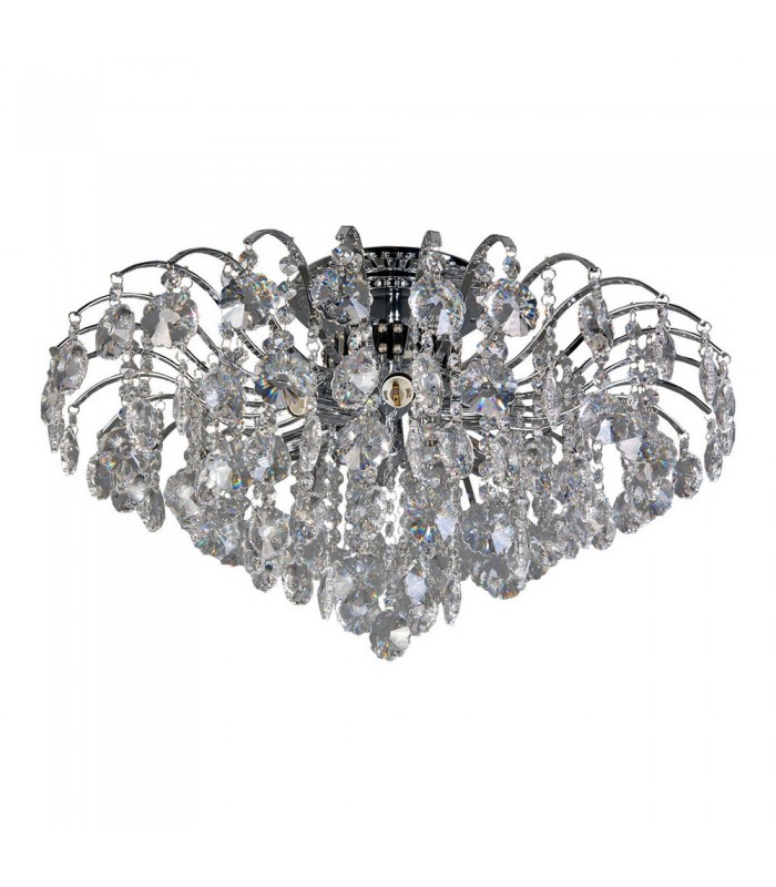 Classic Flush Ceiling Light Chrome 6 Light  with Crystal Shade, E14 - 1