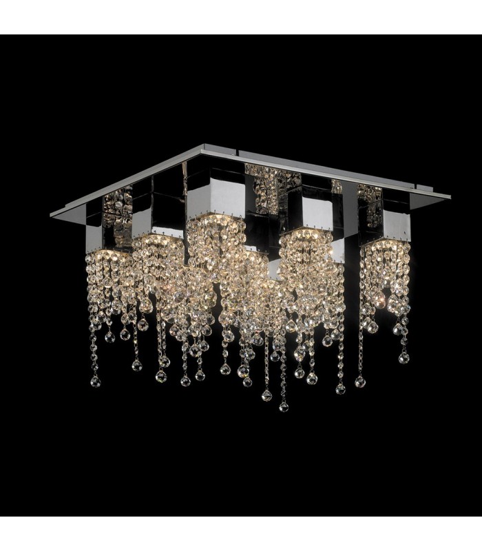 Classic Flush Ceiling Light Chrome 9 Light  with Crystal Shade, GU10 - 1