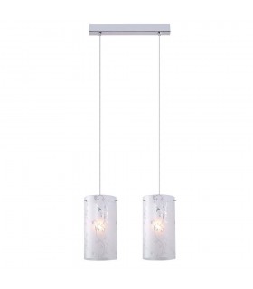 Modern Hanging Pendant Chrome 2 Light  with Fabric Shade, E27 - 1
