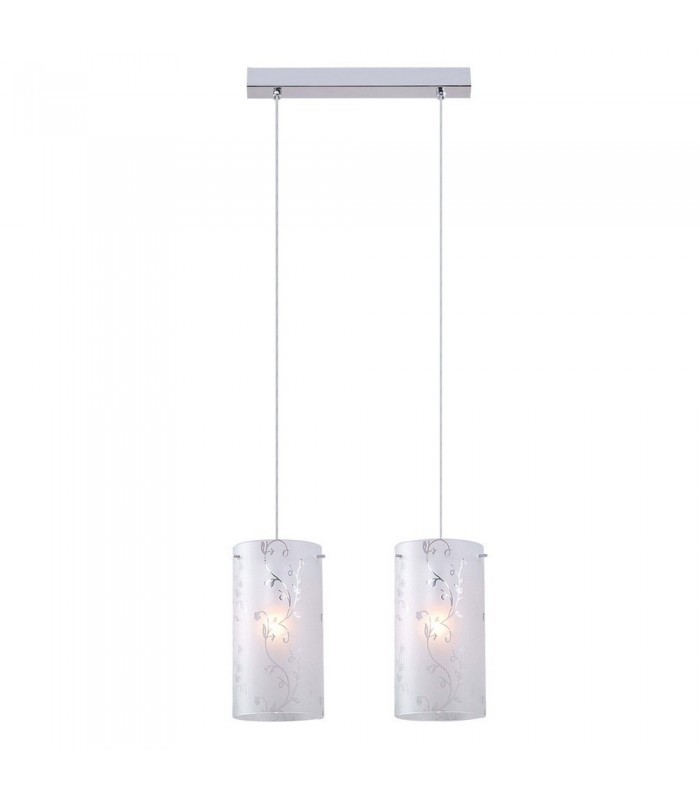 Modern Hanging Pendant Chrome 2 Light  with Fabric Shade, E27 - 1