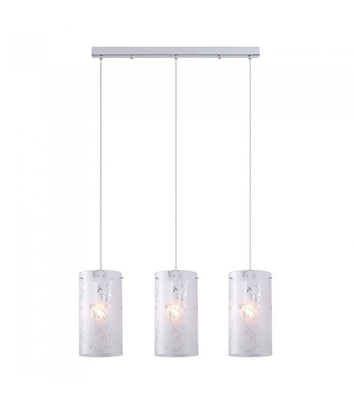 Modern Hanging Pendant Chrome 3 Light  with Fabric Shade, E27 - 1