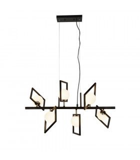 6 Light Pendant Matt Black And Opal