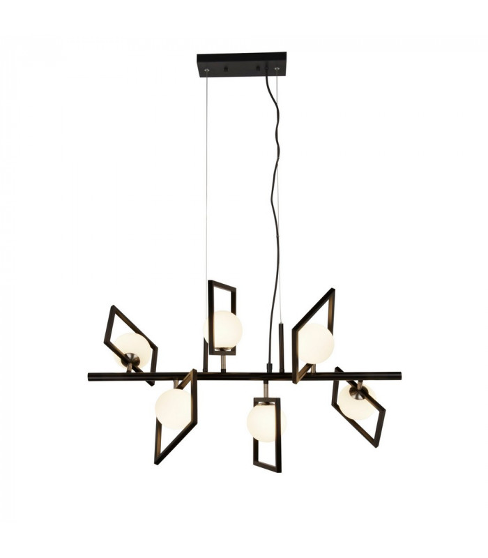 6 Light Pendant Matt Black And Opal