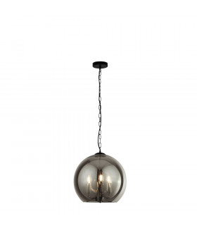 3 Light Smoked Glass Ball Pendant - Black Chrome