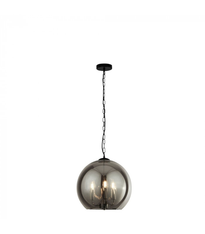 3 Light Smoked Glass Ball Pendant - Black Chrome