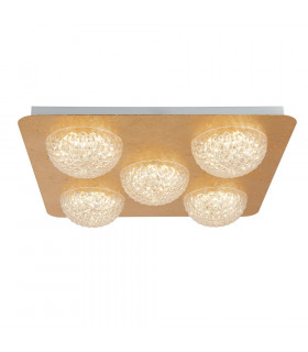 5 Light Led Ceiling Light - Gold Leaf With Clear Acrylic
