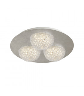 3 Light Round Led Ceiling Light -  Silver Leaf With Clear Acrylic