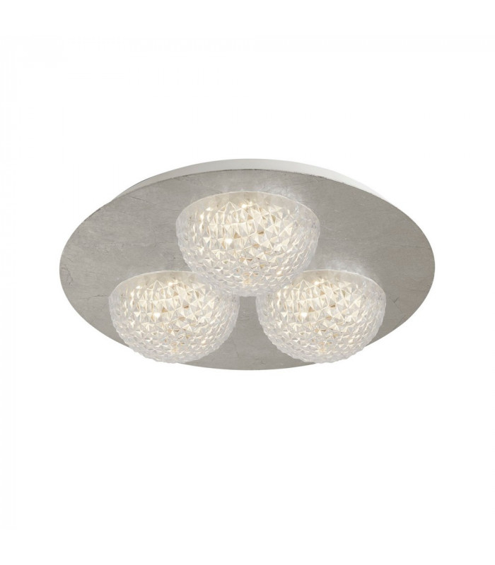 3 Light Round Led Ceiling Light -  Silver Leaf With Clear Acrylic