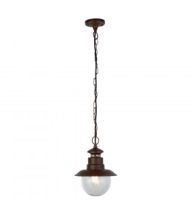 1 Light Outdoor Pendant - Rustic Brown With Clear Glass
