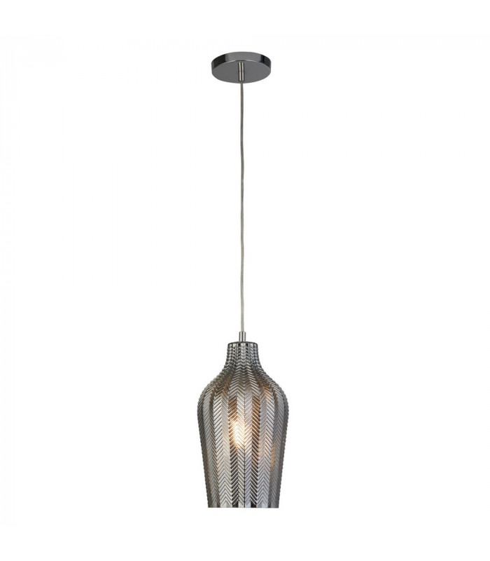 1 Light Pendant With Smoked Ribbed Glass - Chrome