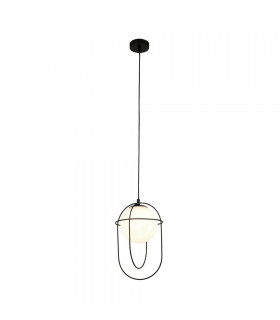 1 Light Pendant - Black With Opal Glass Ball